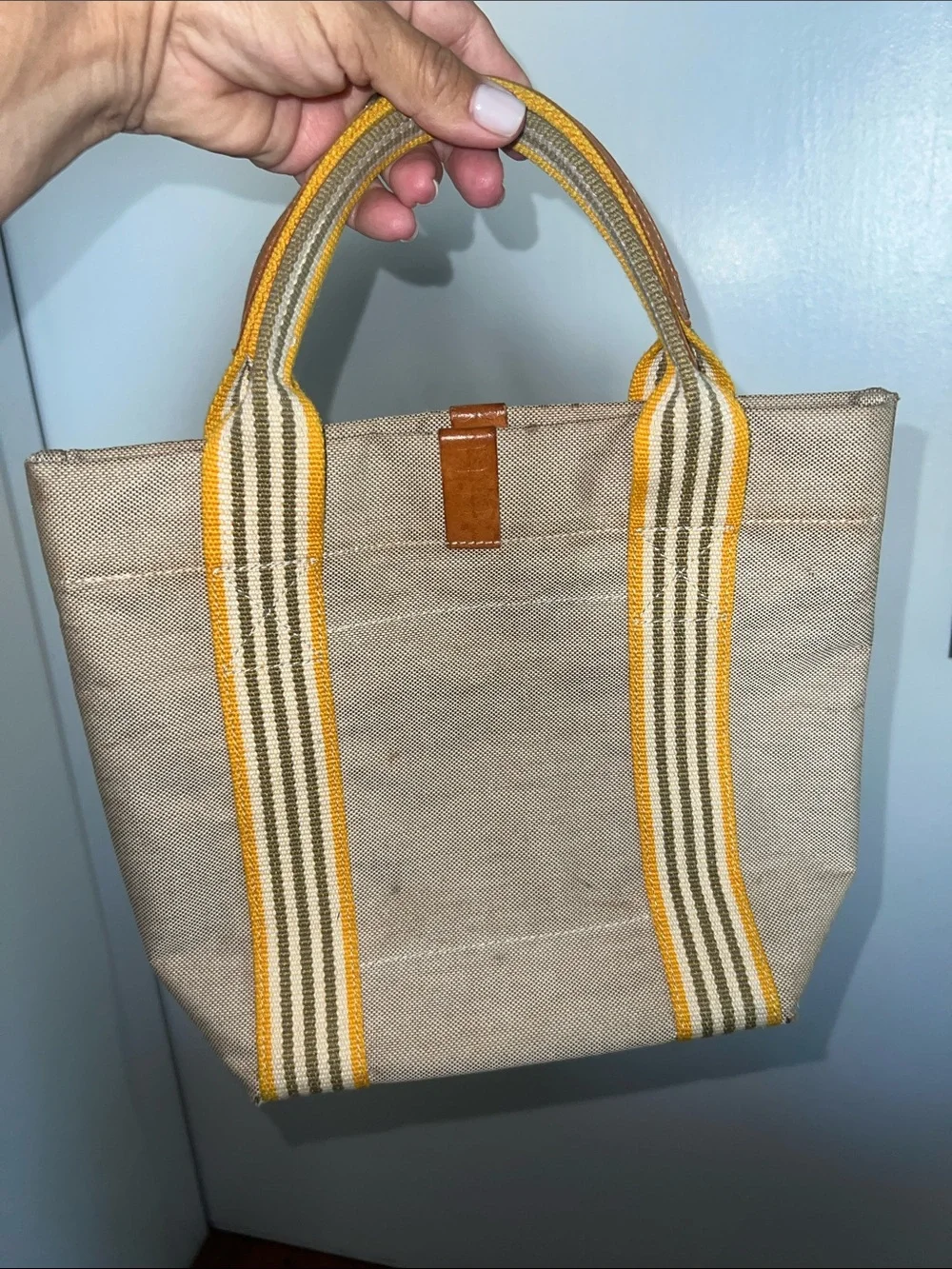 Orla Kiely Beige Canvas Tote with Yellow-Trim Straps